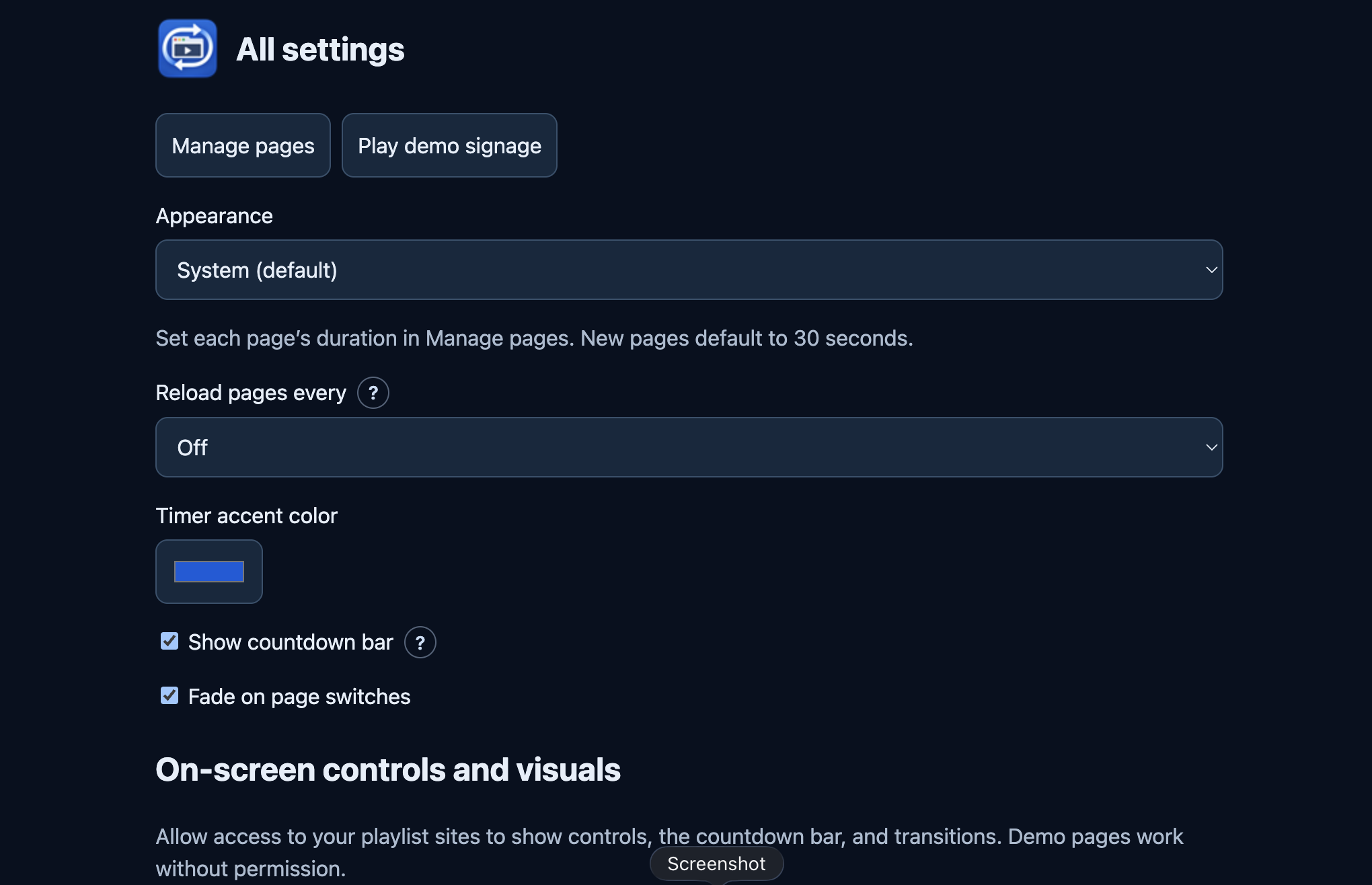 Appearance, refresh, and visual settings