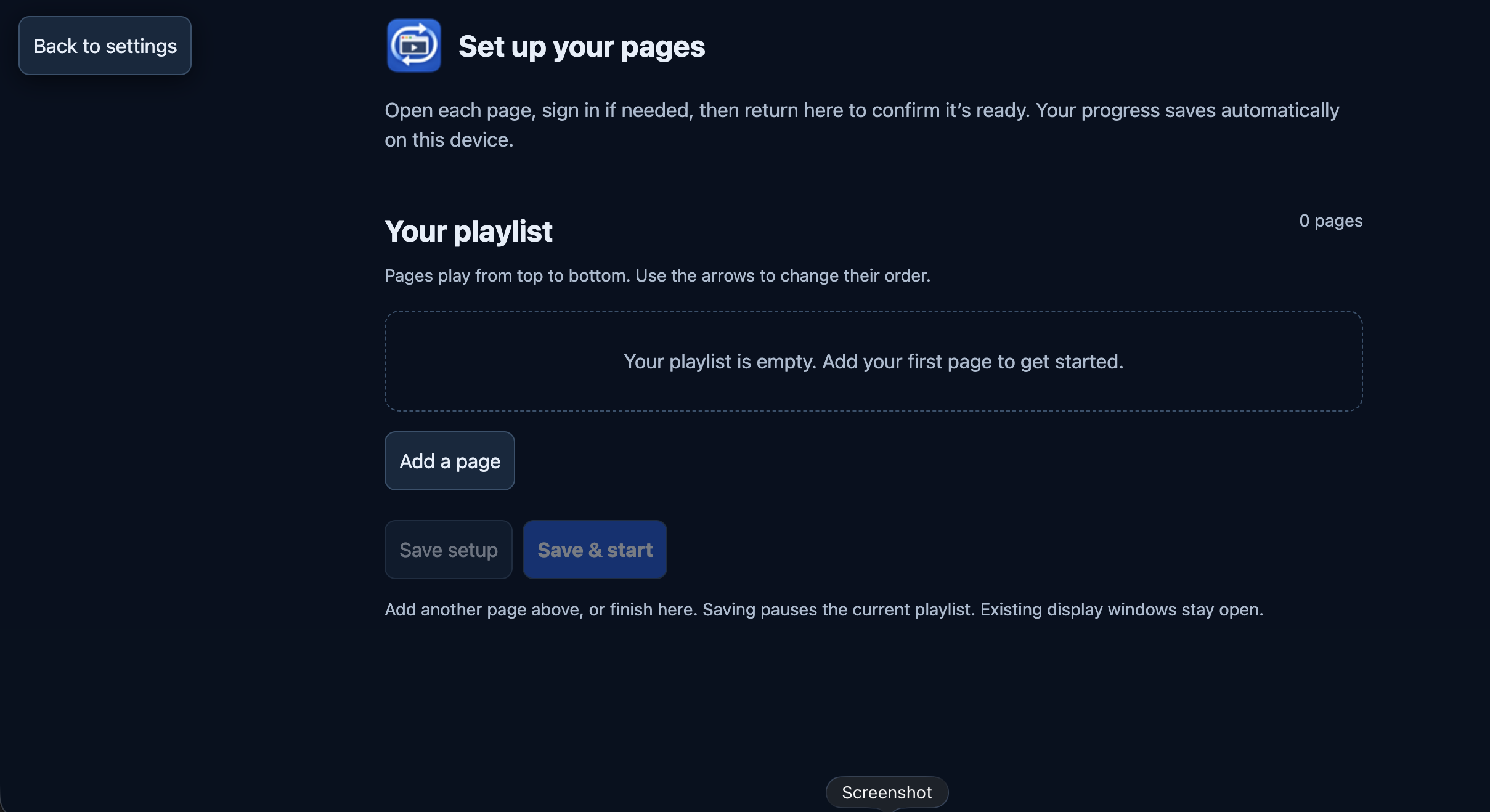 Manage pages and the empty playlist